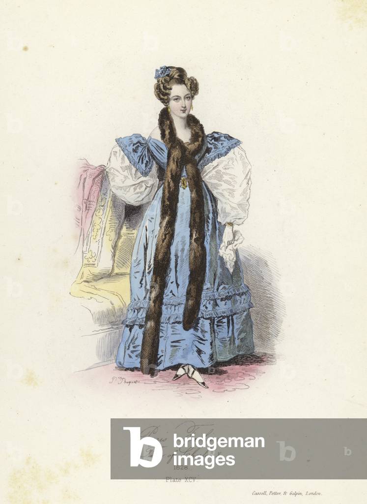 Paris fashions, time of Charles X of France (coloured engraving)