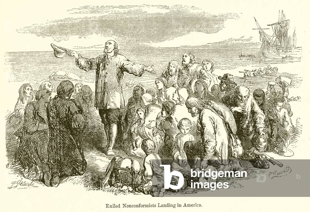 Exiled Nonconformists landing in America (engraving)