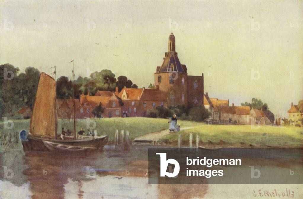 A View in the Town of Enkhuizen (colour litho)