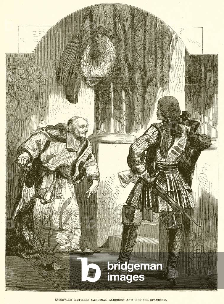 Interview between Cardinal Alberoni and Colonel Stanhope (engraving)