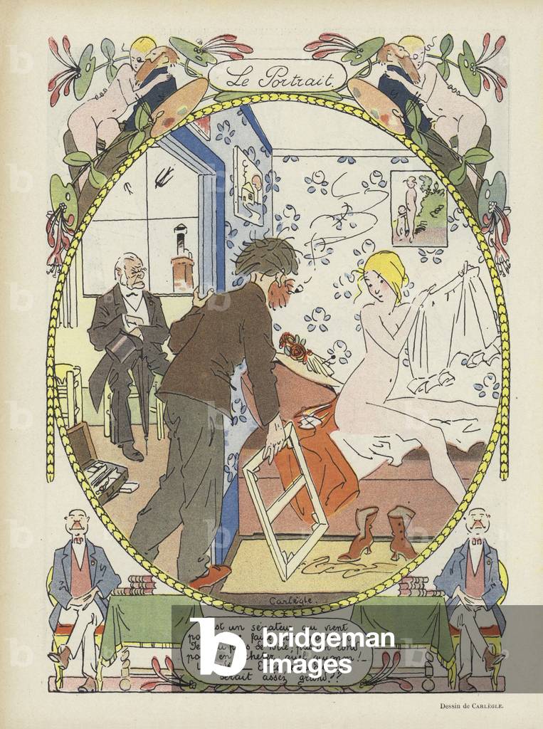 The portrait. Illustration for Le Rire (colour litho)