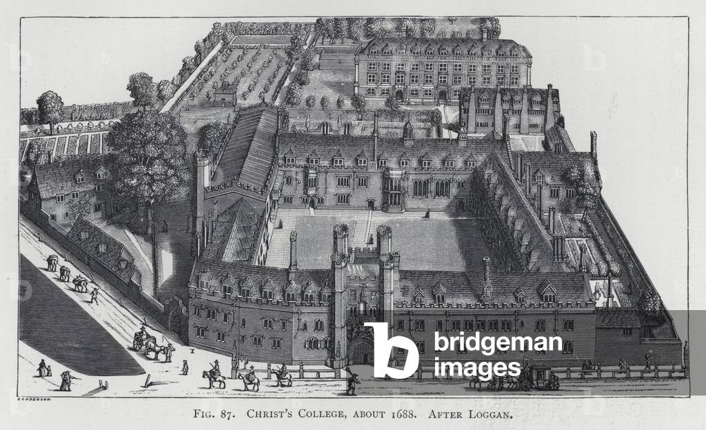 Christ's College, about 1688, after Loggan (engraving)