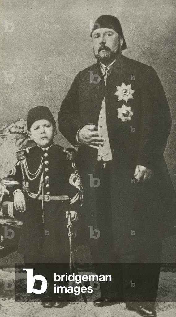 Ismail Pasha, Viceroy Of Egypt from 1863-79, with his son, Tewfik (b/w photo)