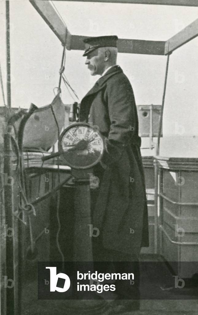Nansen on the Bridge of his Ship (b/w photo)