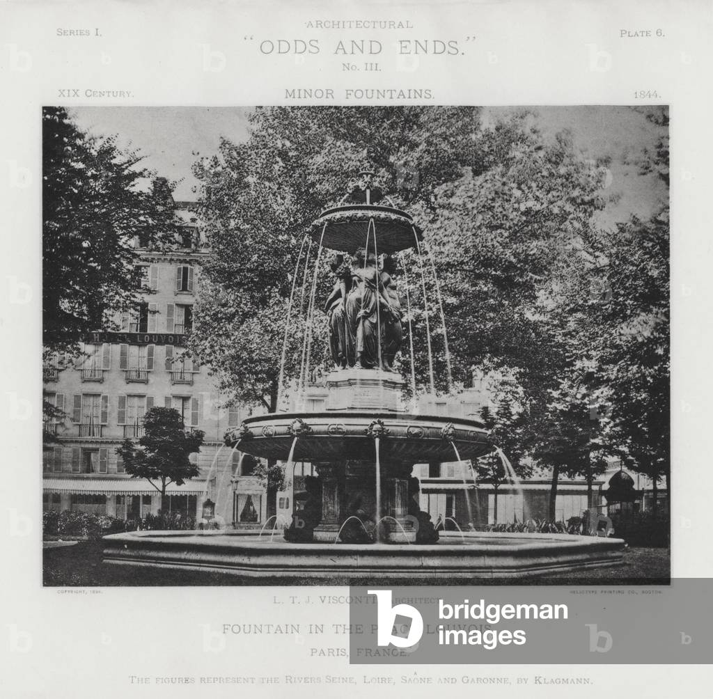 Fountain in the Place Louvois, Paris, France (b/w photo)