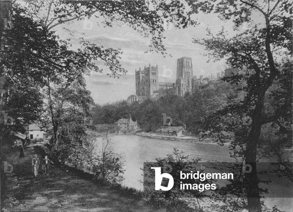 Durham Cathedral, from Prebend's Bridge (b/w photo)