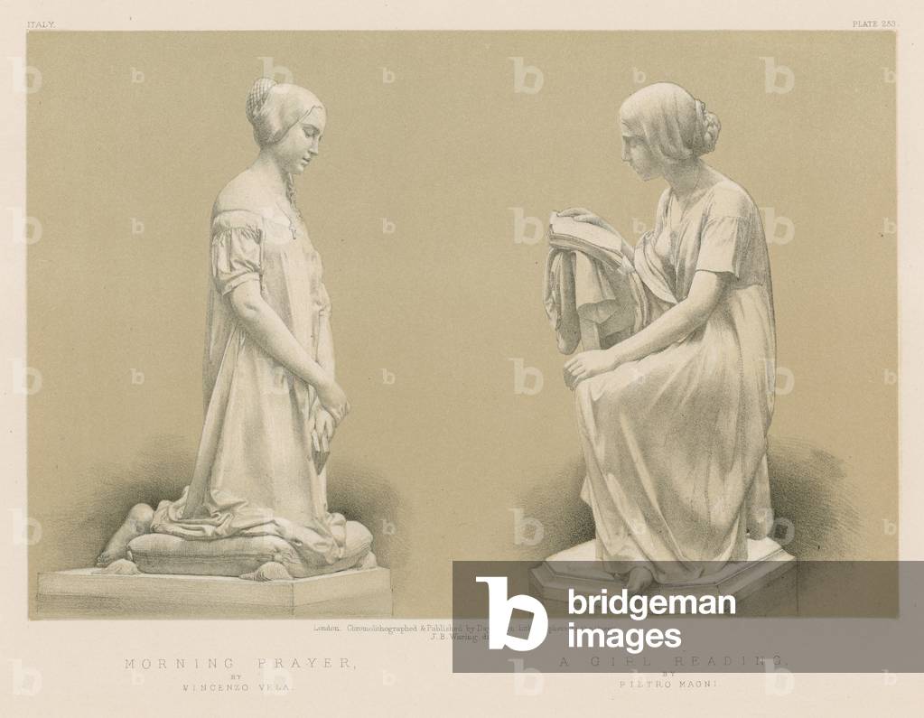 Morning Prayer by Vincenzo Vela; A Girl Reading by Pietro Magni (chromolitho)