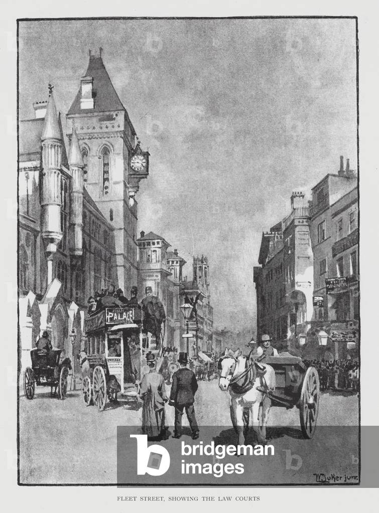 Fleet Street, showing the Law Courts (litho)