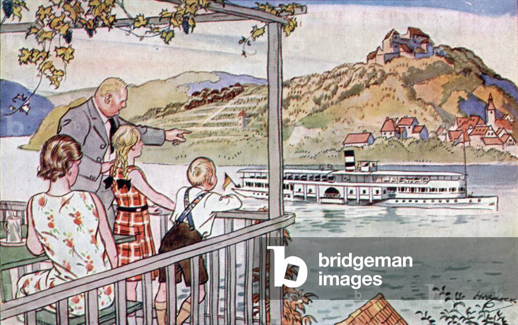 Am Rhein (on the Rhine) (colour litho)