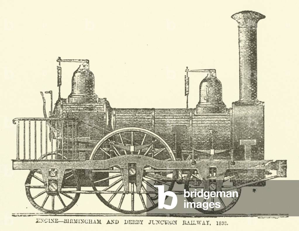 Engine, Birmingham and Derby Junction Railway, 1838 (engraving)