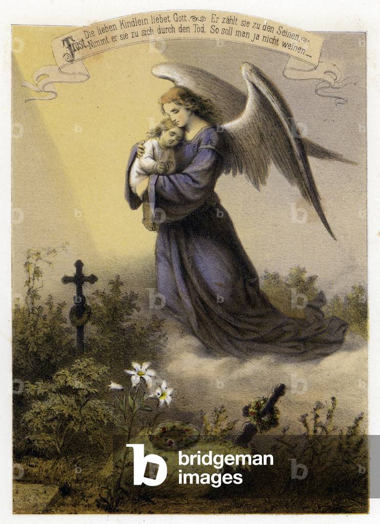 The love of God for a dead child (colour litho)