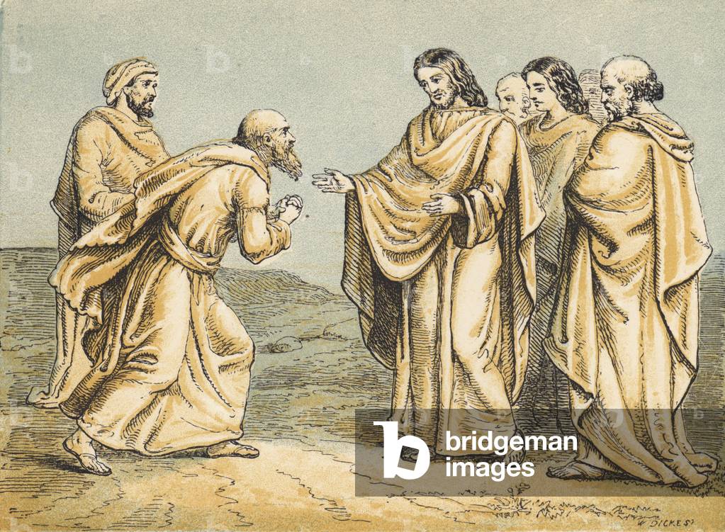 Nathanael brought to Jesus (coloured engraving)