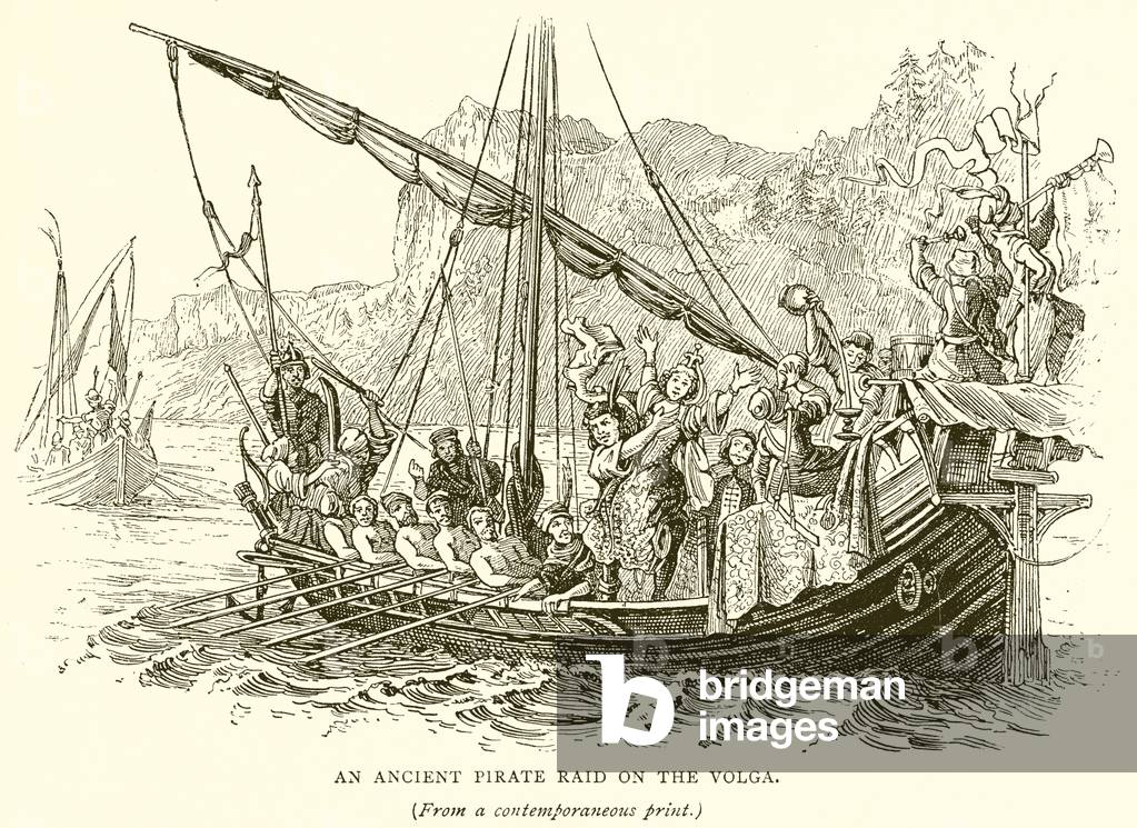 An Ancient Pirate Raid on the Volga (engraving)