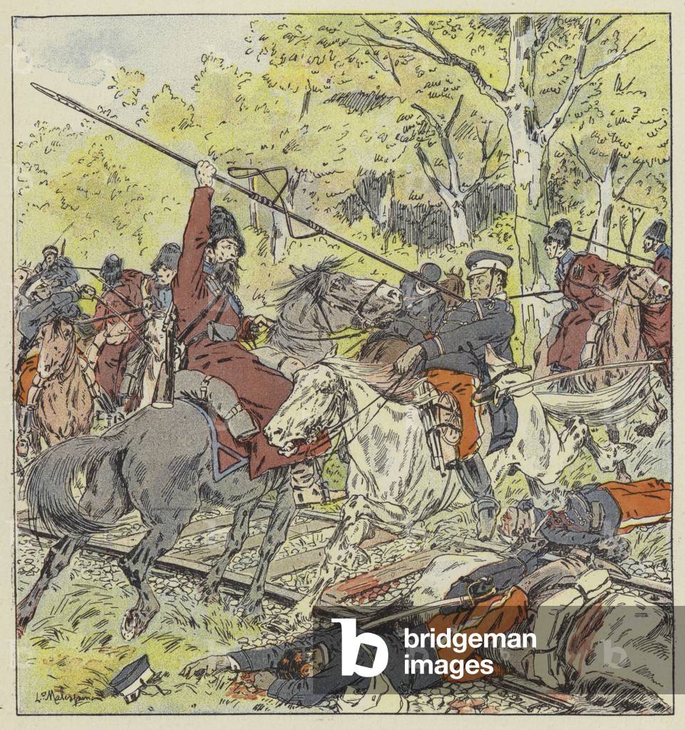 Engagement de cavalerie sur la ligne de Port-Arthur (colour litho)