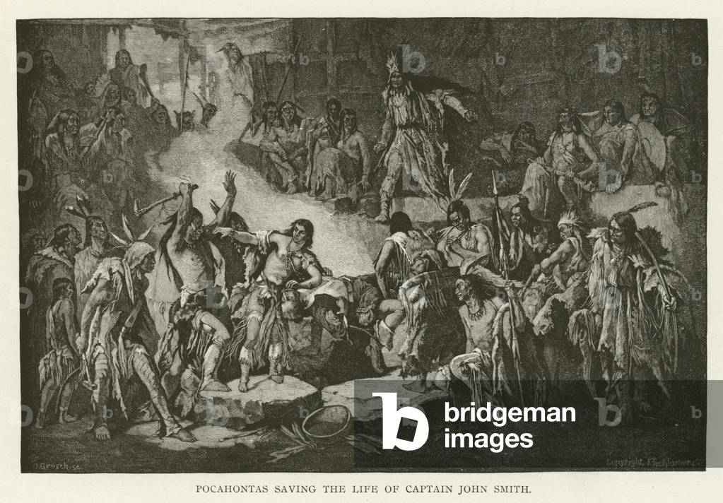 Pocahontas saving the life of Captain John Smith (engraving)