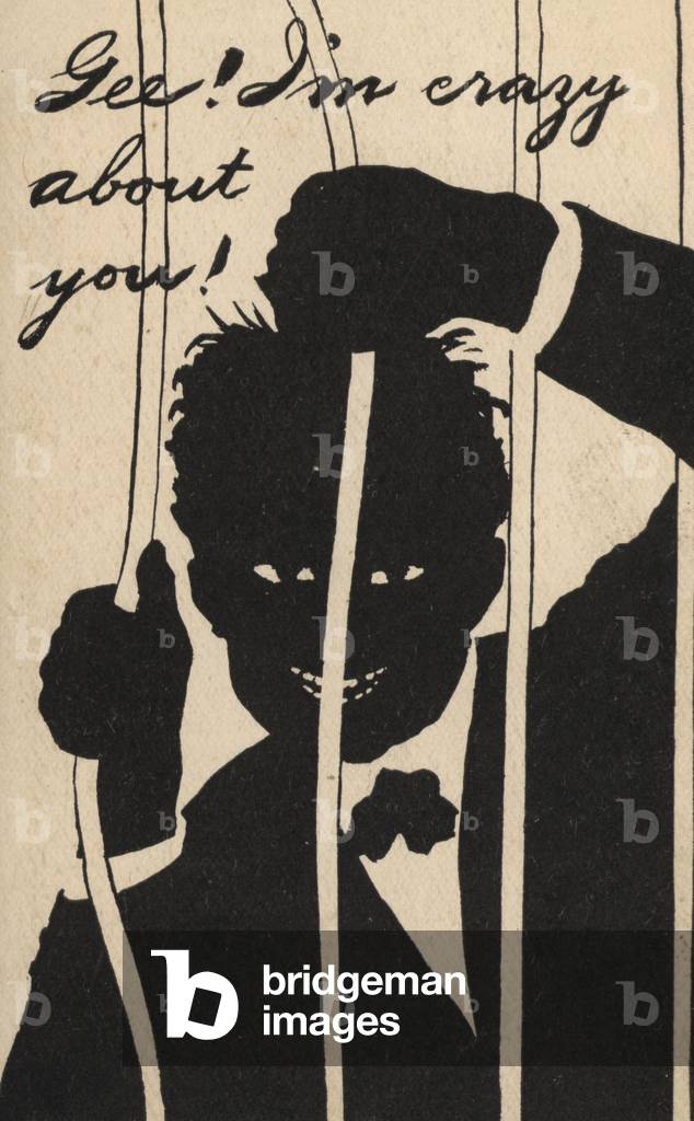Man bending prison bars (litho)
