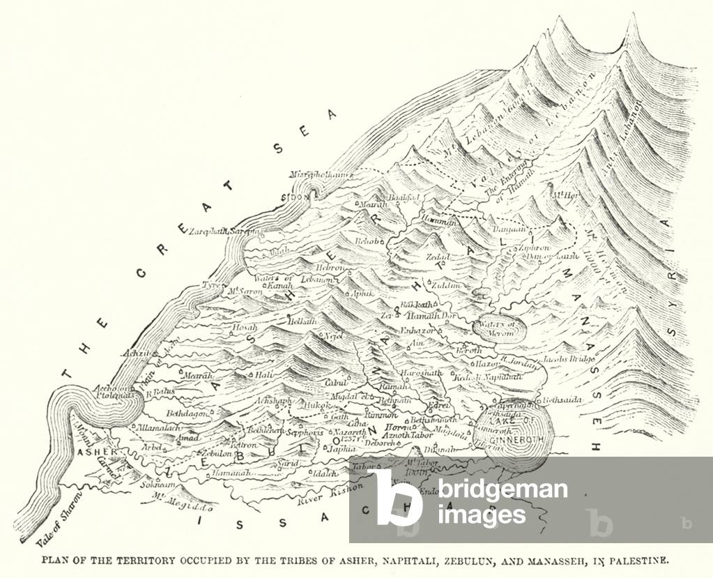 Plan of the Territory occupied by the Tribes of Asher, Naphtali, Zebulun, and Manasseh, in Palestine (engraving)
