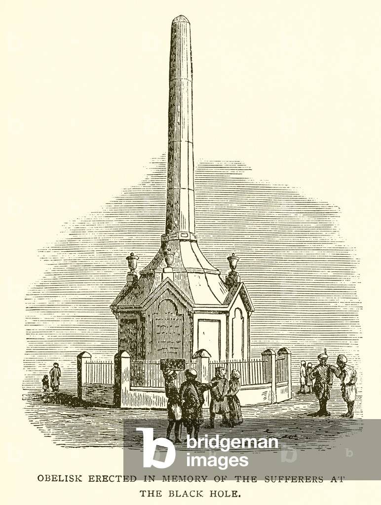 Obelisk erected in memory of the sufferers at the Black Hole of Calcutta (engraving)