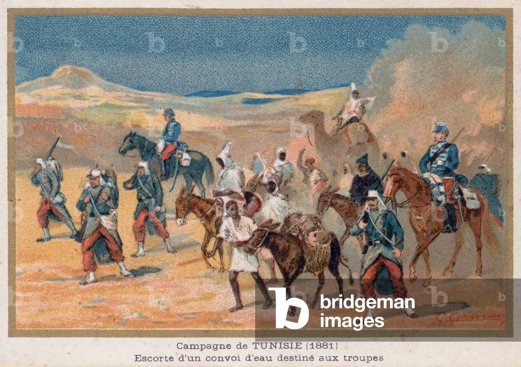 A Water Convoy with Escort of Soldiers (chromolitho)