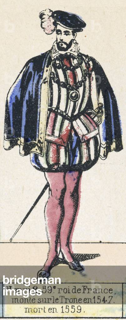 Henri 2, 59e roi de France, monte sur le Trone en 1547, mort en 1559 (coloured engraving)