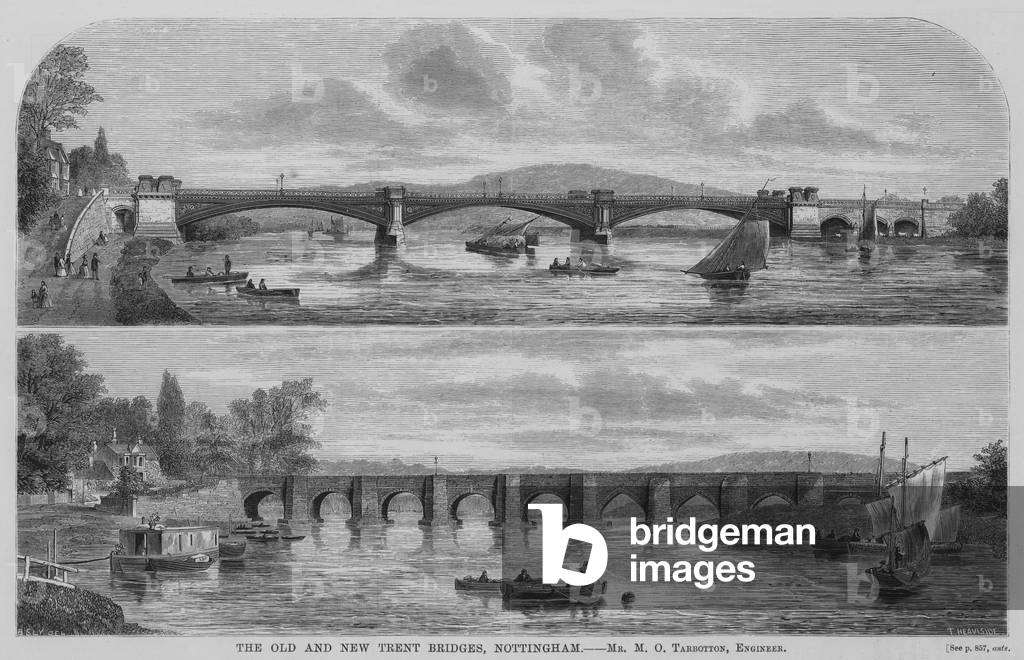 The Old and New Trent Bridges, Nottingham (engraving)