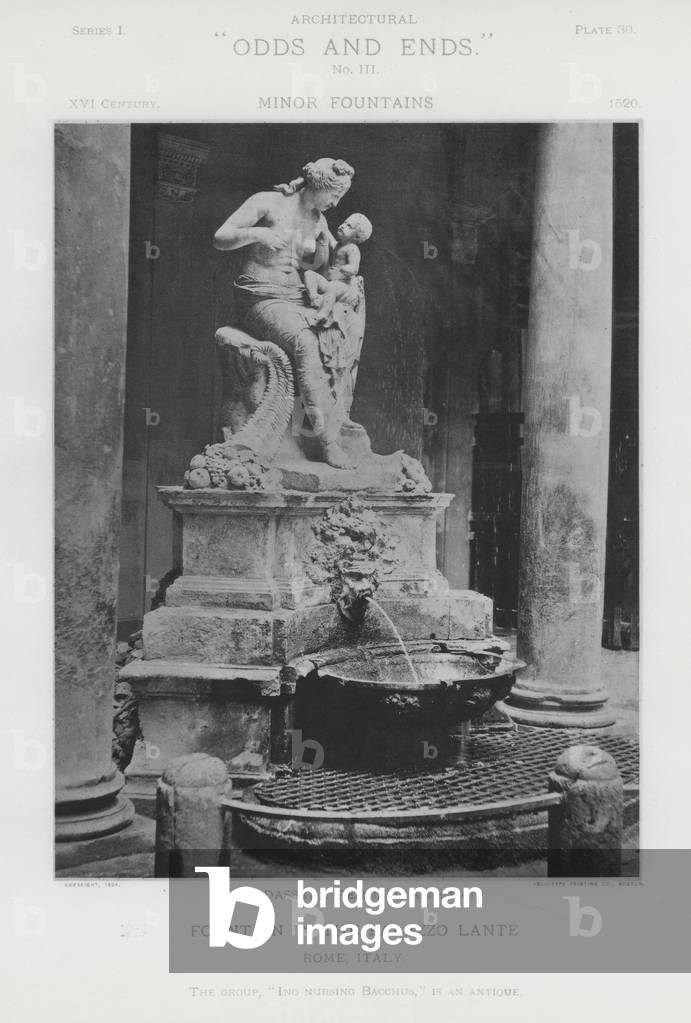 Fountain in the Palazzo Lante, Rome, Italy (b/w photo)