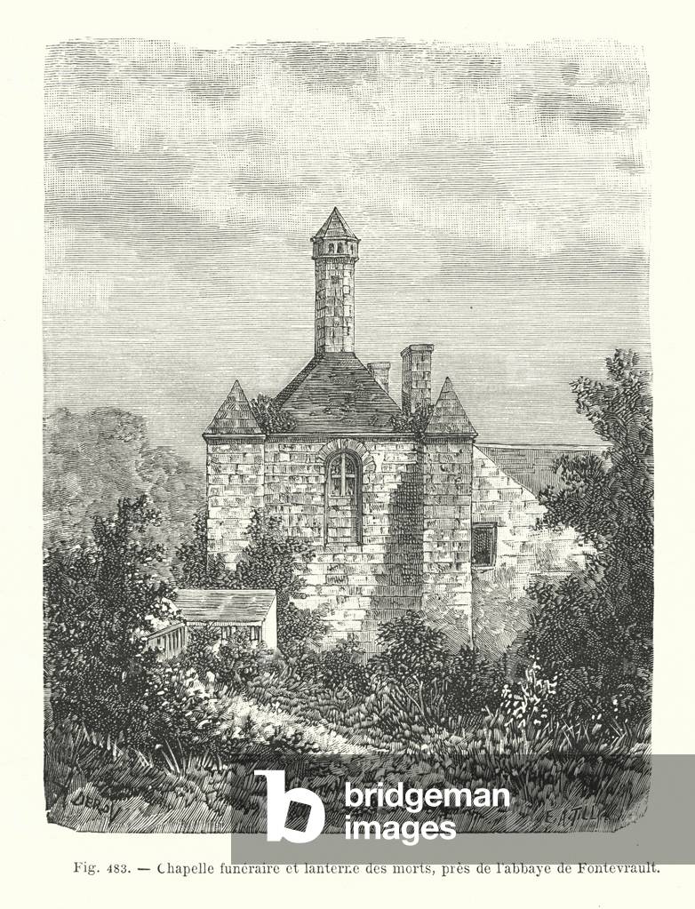 Chapelle funeraire et lanterne des morts, pres de l'abbaye de Fontevrault (engraving)