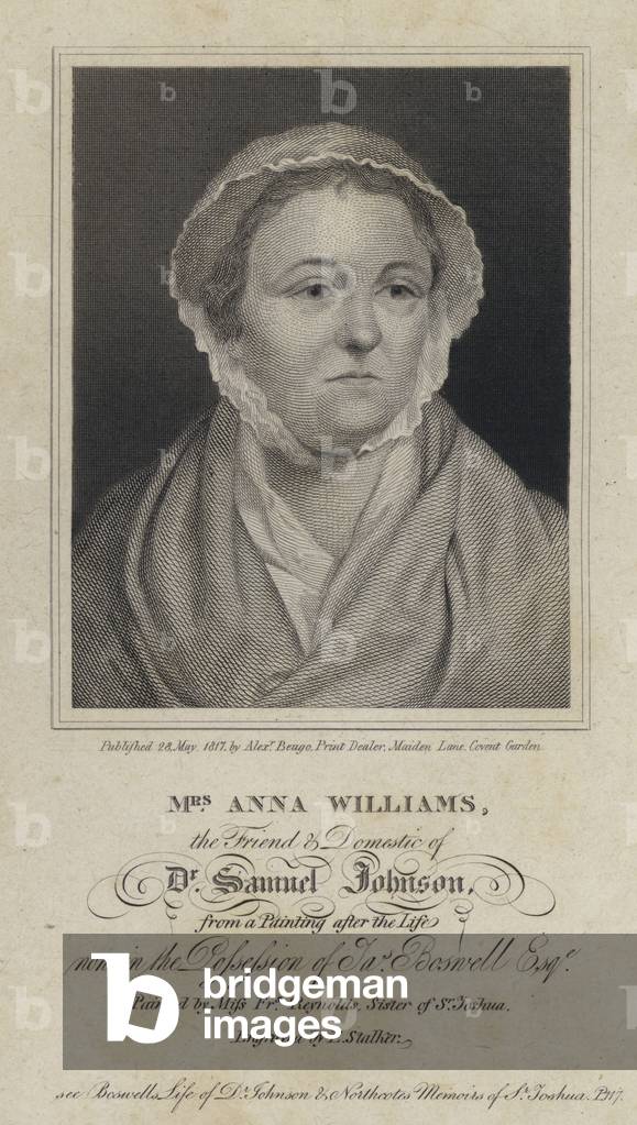 Anna Williams, Welsh poet and friend of English writer Samuel Johnson (engraving)