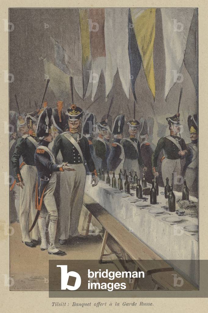 Banquet held by the French for the Russian Imperial Guard at Tilsit, 1807 (colour litho)