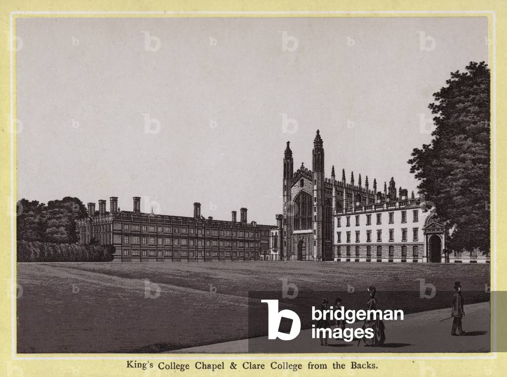 Cambridge: King's College Chapel and Clare College from the Backs (litho)