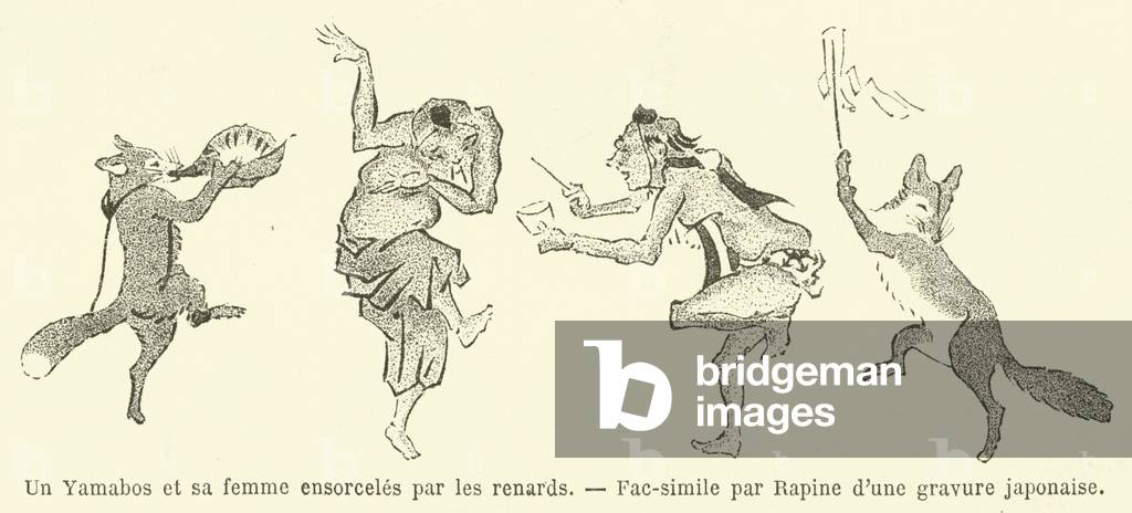 Un Yamabos et sa femme ensorceles par les renards (engraving)