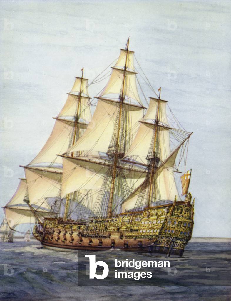 The Royal Sovereign, 1637 (colour litho)