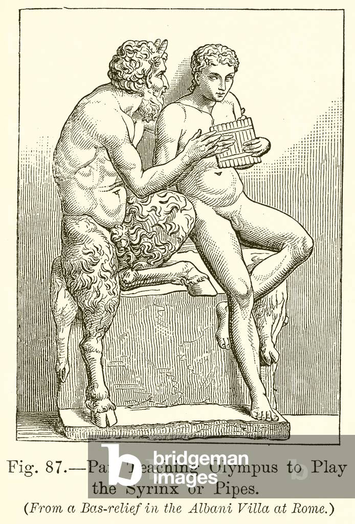 Pan Teaching Olympus to Play the Syrinx or Pipes (engraving)