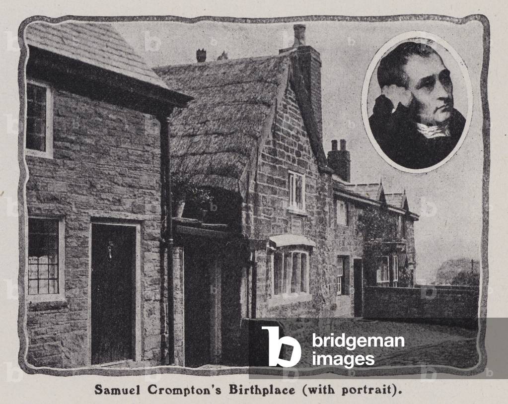 Birthplace of Samuel Crompton, English inventor and pioneer of the spinning industry, Bolton, Lancashire (b/w photo)
