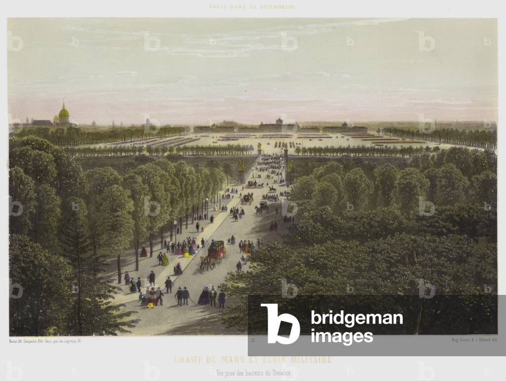 Champ De Mars Et Ecole Militaire, Vue prise des hauteurs du Trocadero (colour litho)