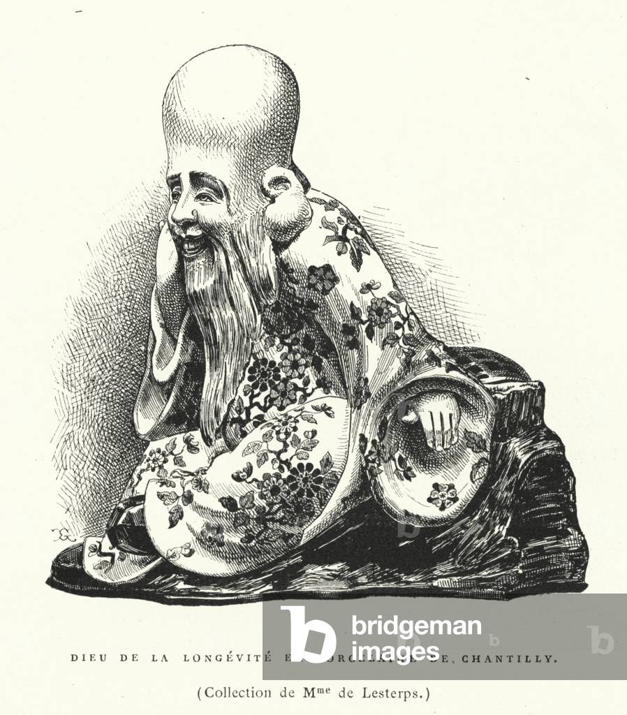 Chantilly porcelain figure of the Chinese Taoist god of longevity, Shou Lao, 18th Century (engraving)