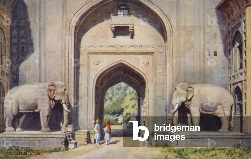 Delhi Gate, Red Fort, Delhi, India (colour litho)