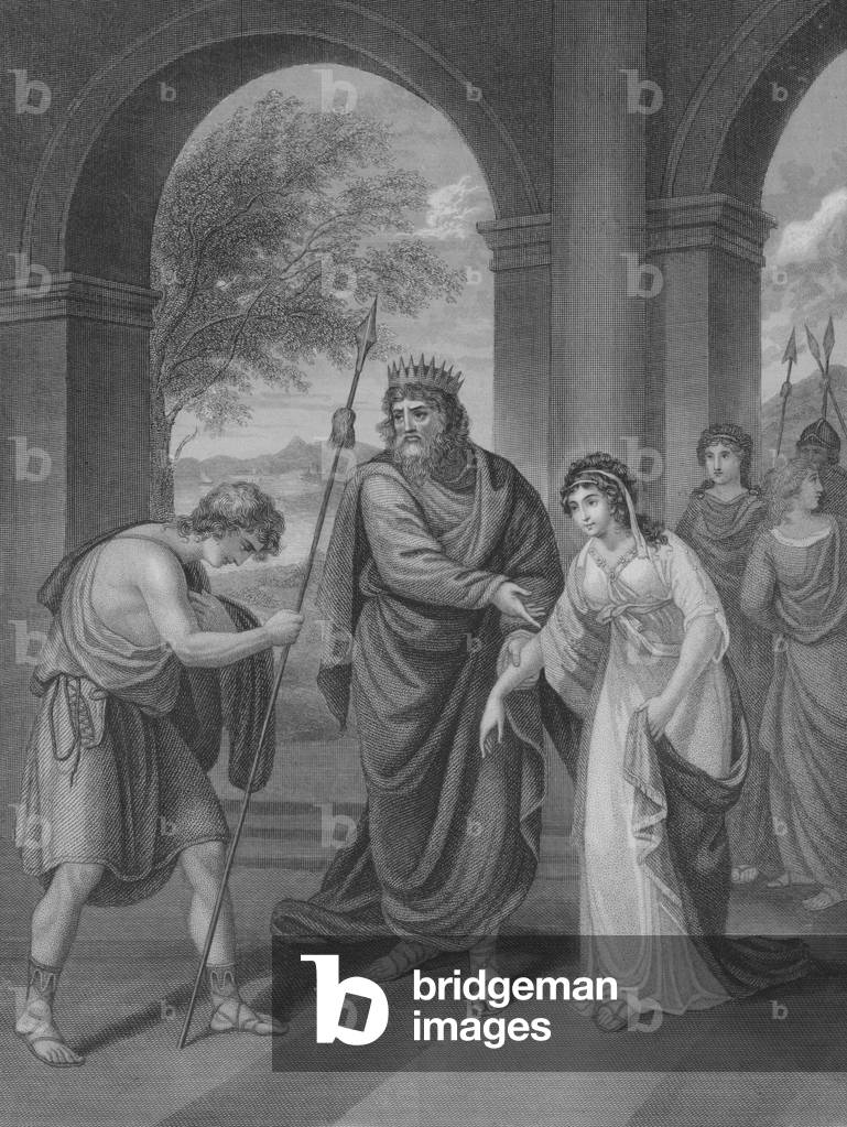 Saul presenting his Daughter Merab to David, 1 Samuel 18, Verse 15-23 (engraving)