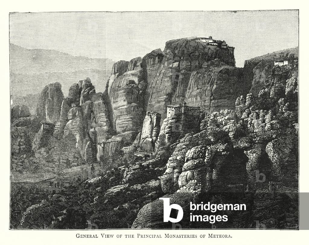 General View of the Principal Monasteries of Meteora (engraving)