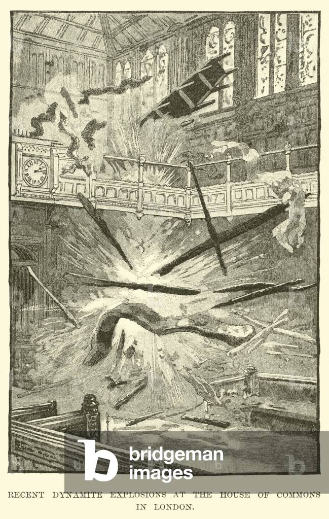 Recent dynamite explosions at the House of Commons in London (engraving)