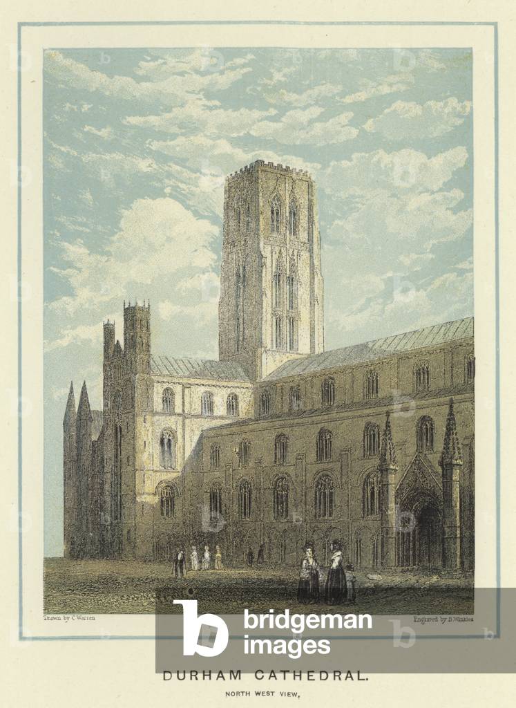 Durham Cathedral, north west view (colour litho)