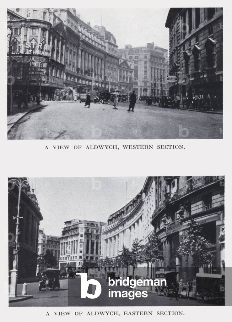 A view of Aldwych, western section; A view of Aldwych, eastern section (b/w photo)