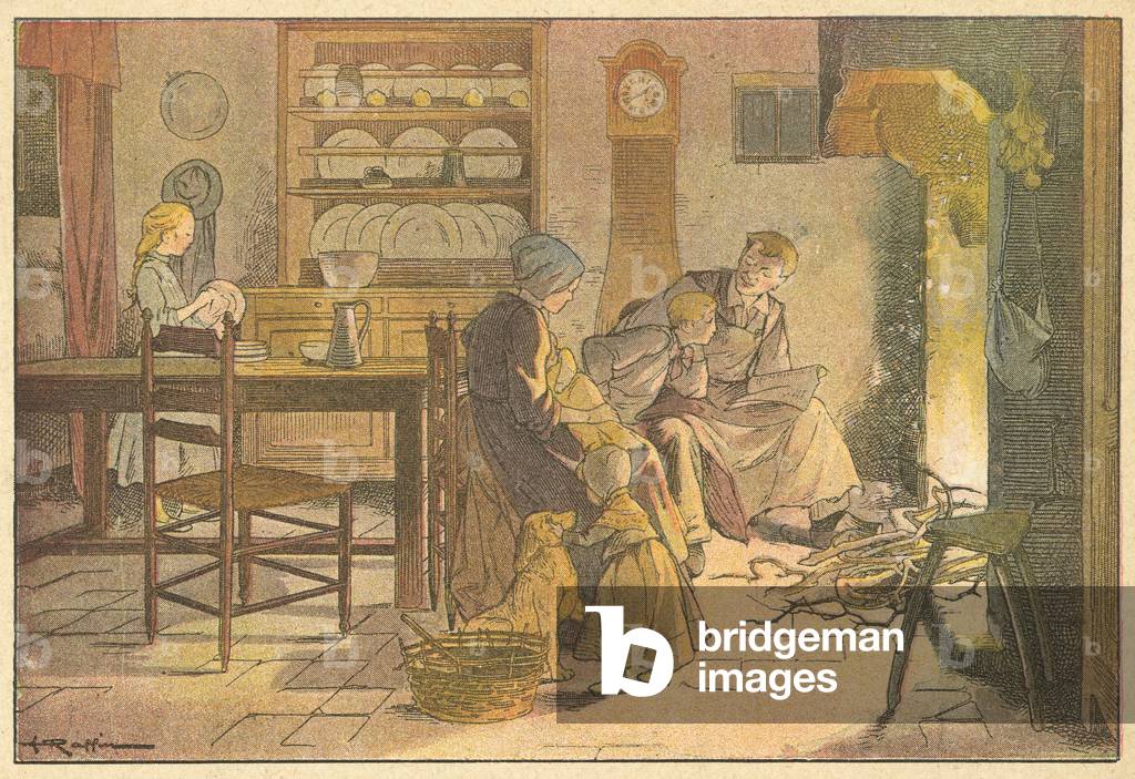 La soiree en famille (colour litho)