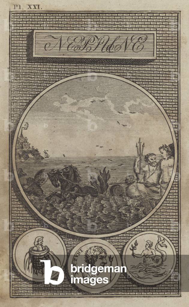 Neptune, ancient Roman god of the sea (engraving)