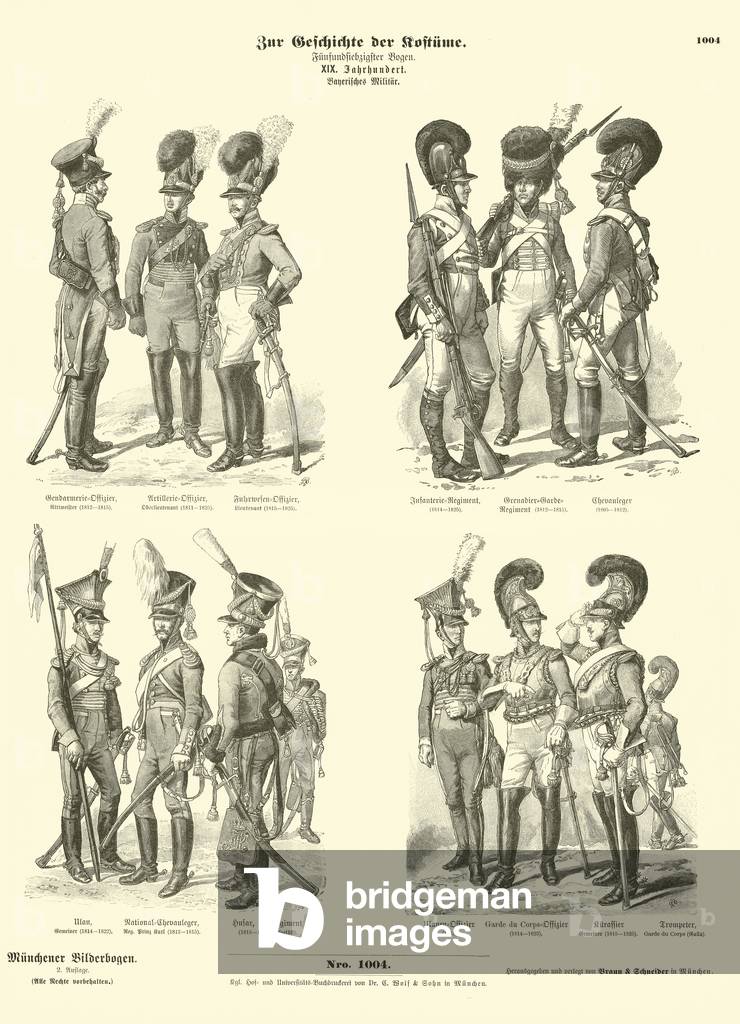 Bavarian military uniforms, early 19th Century (engraving)