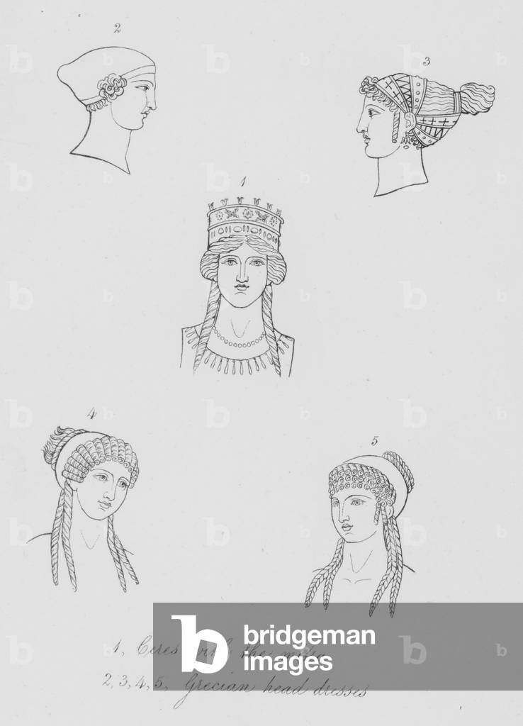 Ceres with the mitra, Grecian head dresses (engraving)