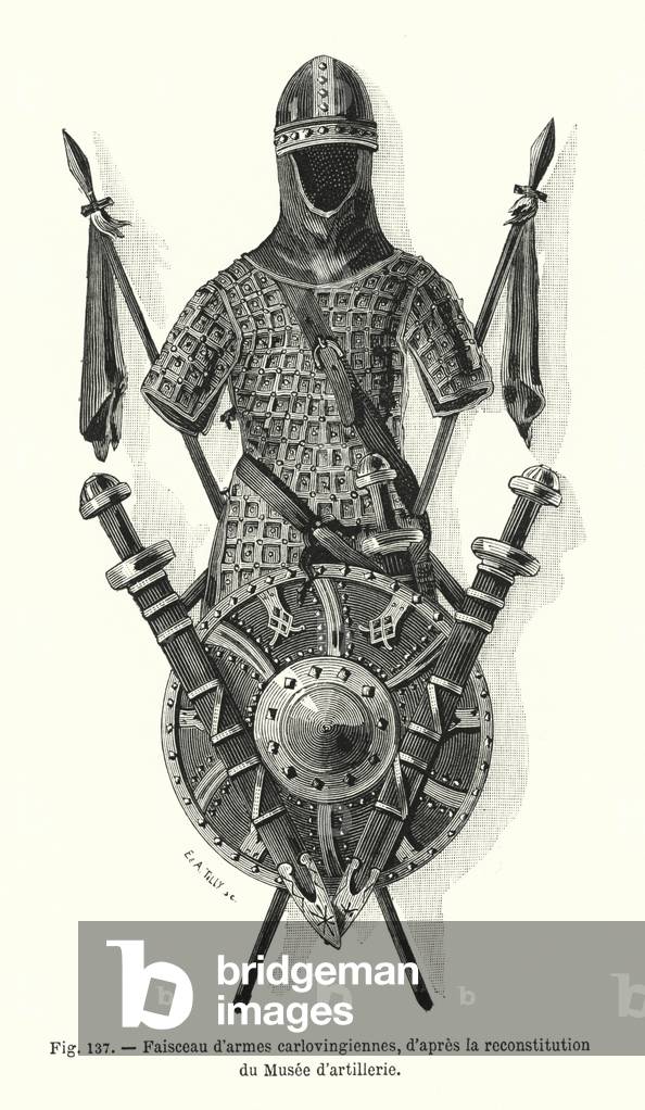 Faisceau d'armes carlovingiennes, d'apres la reconstitution du Musee d'artillerie (engraving)