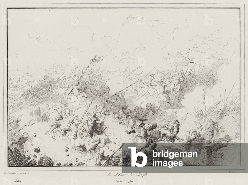 La difesa di Corfu, 1716 (engraving)