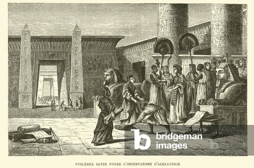Ptolemy founding the observatory at Alexandria (engraving)