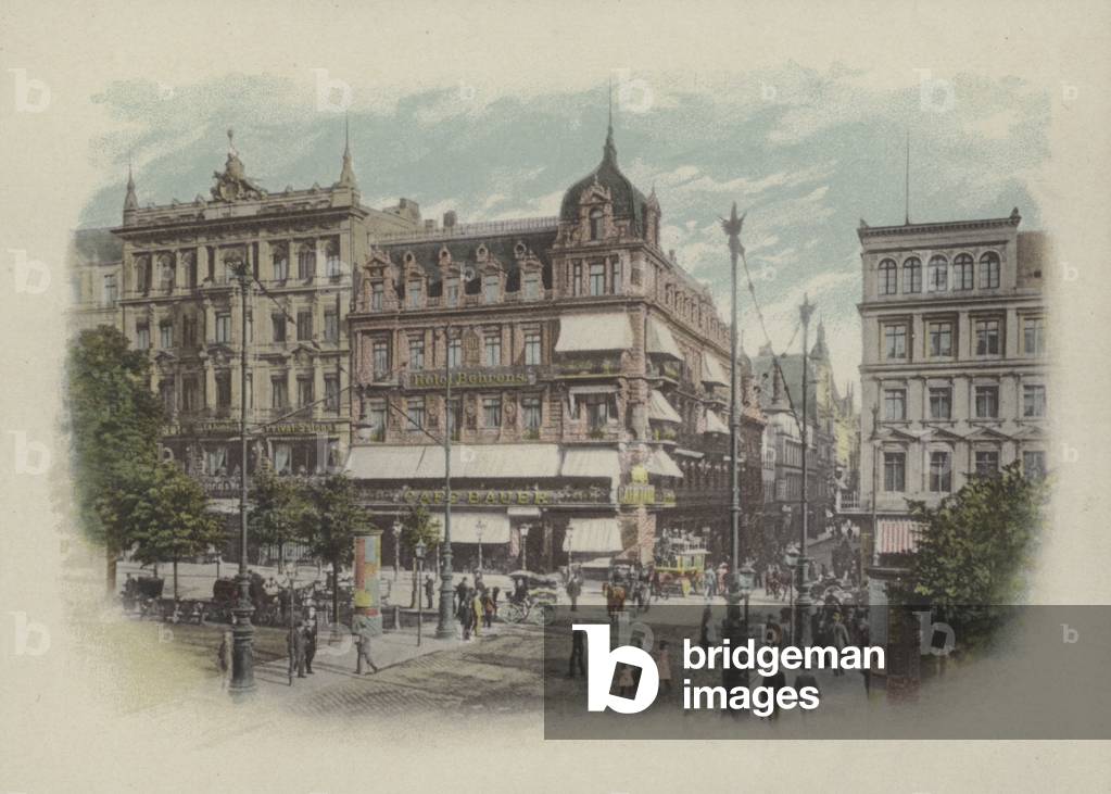 Unter den Linden, Kaffee Bauer und Kaffee Kranzler, Cafe Bauer and Cafe Kranzler (coloured photo)